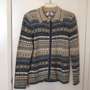 Tiara Cable Knit Fair Isle zip-front sweater